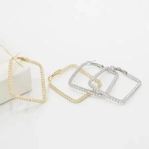[다잇템] 여자 럭셔리 사각 금색 스퀘어 실버 큐빅 링 귀걸이_17984704_588872