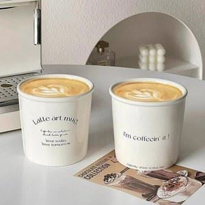 예쁜머그컵 머그컵 카페 라떼 북유럽 종이컵 도구 도자기 스타일 세라믹 편지 모양 가장자리 압연 머그잔 커피