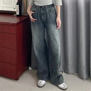 여성 와이드핏 워싱진 뒷밴딩 다트 일자청바지