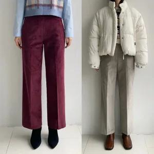 기모 텐셀골덴크롭팬츠 겨울 하우룩 밴딩 코듀로이 크롭일자