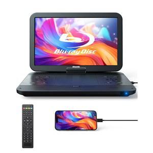 17.6인치 휴대용 블루레이 DVD 플레이어(15.4인치 화면, HDMI 입출력, 동기화 5시간 재생 시간, 1080P MP4 MKV 비디오, 서라운드 오디오, USB SD)
