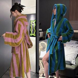 호텔샤워가운 스트라이프 골프 목욕가운 로브 후드