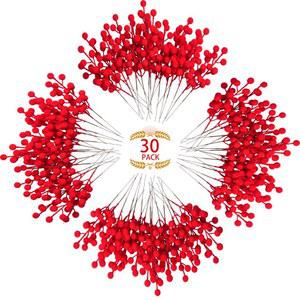 오로라 아리아 30팩 인조 레드벨벳 베리 스템, 크리스마스 트리 장식 공예품으로 8인치 가짜 버건디 픽 화환 결혼식 홀리데이 홈 데코