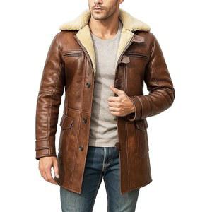 III-패션 리얼 양가죽 롱 디스트레스 브라운 퍼 전단 가죽 트렌치코트 - 남성 겨울 재킷/베스트/팬츠