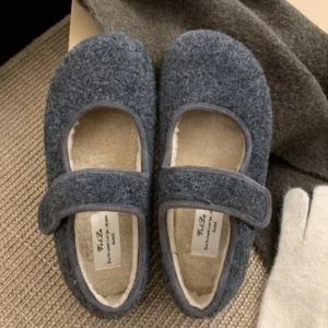 퍼안감 모직 메리제인플랫 따뜻한 겨울 퍼플랫슈즈