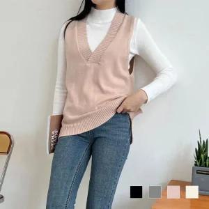 [셀러에이드]여자 니트롱조끼 여자니트조끼 옆트임 롱조끼 니