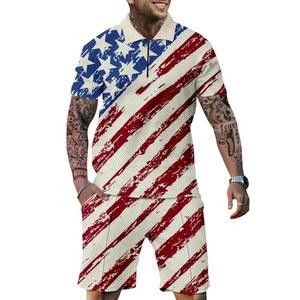 LUYCBS 남성 트랙 수트 2종 세트 반팔 트레이닝복 1/4 지퍼 운동 조깅복 여름 남성복