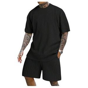 로즈시크 남성용 투피스 텍스처드 드롭 숄더 T 셔츠와 숏 세트 여름 의상 트랙수트