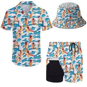 GIRPOL 2피스 의상 하와이안 셔츠와 모자가 달린 반바지