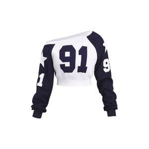 베르두사 여성 그래픽 오프 더 숄더 저지 스웨트셔츠 비대칭 넥 긴팔 크롭탑