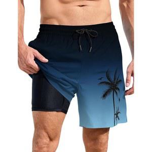 압축 라이너가 있는 라지두 남성 수영 트렁크 7인치 인심 보드 반바지 수영복 지퍼 포켓이