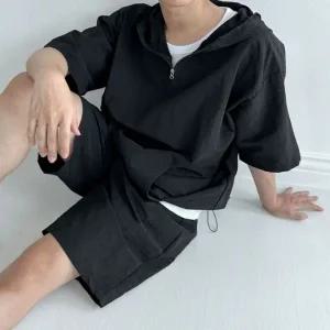 남자 타슬란 아노락 후드 반팔 반바지 트레이닝 세트