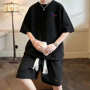 남성 3컬러 와플짜임 썸머 반팔티 반바지 세트