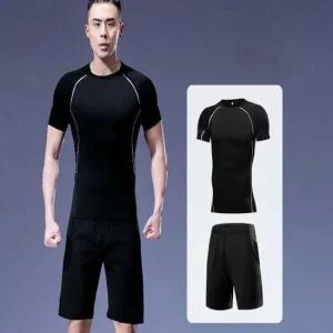 남자 신축성 좋은 스포츠 반팔 반바지 트레이닝 세트