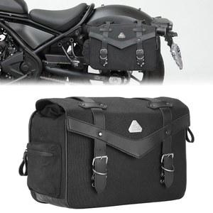 케미모토 모터사이클 사이드백 방수 빈티지 오일 왁스 캔버스 가죽 유니버설 싱글 새들백 소프트테일 다이나 스포츠스터 크루저와 호환 (11L)