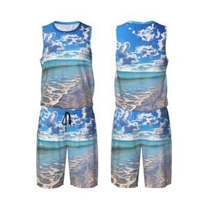 남성 농구 유니폼 세트 아름다운 클라우드 비치 경량 조끼 및 스포츠 반바지