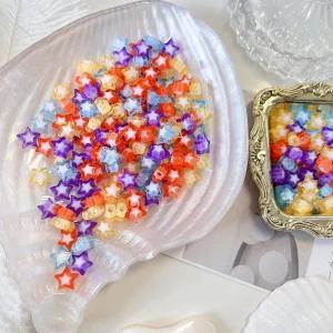 [10g]관통형 아크릴 10x4mm 이중 별 믹스 PAB132-5 비즈공예 키링재료