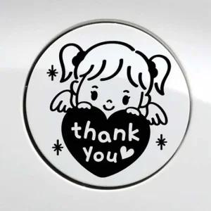 차량스티커 자동차 주유구스티커 꼬마하트여아 땡큐 블랙
