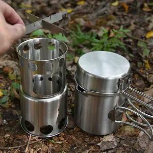 [콩심팥심]1-2인용 우드 스토브 코펠세트 미니 캠핑식기세트 이중연소스토브