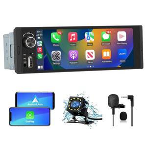 피니로 싱글 딘 카 스테레오, 6.36인치 카플레이 및 백업 카메라가 탑재된 안드로이드 오토 HD IPS 터치스크린 라디오, USB 타입-C 충전/USB/미러 링크/마이크폰/FM/EQ 지원