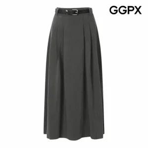[GGPX] 벨트 세트 아코디언 미디 스커트 (GP9SK005B)