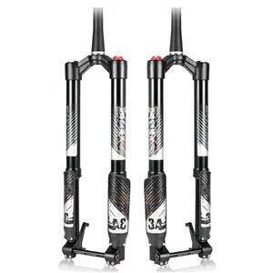 KANGXYSQ DH 산악 자전거 서스펜션 인버티드 포크 26/27.5/29 인치 여행 120mm 내리막 에어 15x110mm 스루 액슬 테이퍼 프론트 리바운드 조정