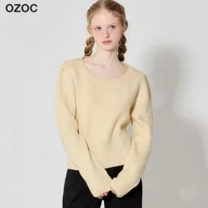 오조크 스퀘어넥 퍼프 니트 탑