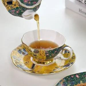 고품질 고급 골드림 컵소서 2개 1SET - 클림트 키스 찻잔세트 감성홈카페 고급티세트 홈카페추천 WFH1R0B