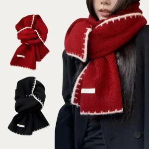 [큰손할인] 심플목도리 머플러 니트 겨울 따뜻한 예쁜 가을 여성 배색 크리스마스 선물 부드러운 뜨개