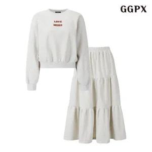 [롯데백화점]지지피엑스 기모 크롭 레터링 티셔츠 캉캉 스커트 셋업  GPDOW010D