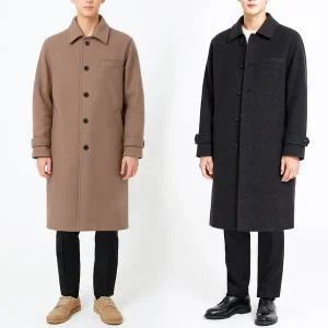 [디바옴므]겨울 싱글 카라 하프 트렌치 코트 정장 모직 더블 롱 정장