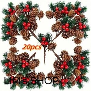인공 붉은 열매 가지와 솔방울 크리스마스 베리 스웨그 DIY 리스 재료 홈 트리 장식