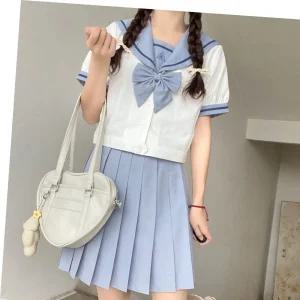 코스프레의상 교복몰 블루라인 스카이블루 반팔 마린 세라복 세트