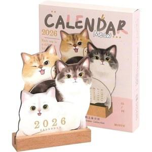 오란단 스몰 데스크 캘린더 2026, 나무 베이스가 있는 미니 강아지 귀여운 노트 월간 플래너, 반려동물 애호가를 위한 선물 (고양이)
