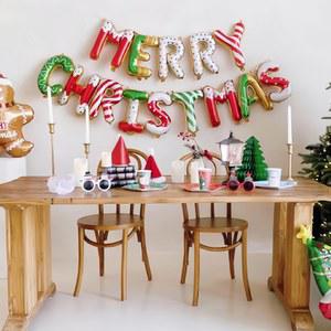 16피스 메리 크리스마스 포일 풍선 배너 세트 크리스마스 파티 장식, 휴일 풍선 장식, 휴일 축하 행사에