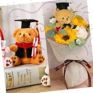 졸업 학사모 곰인형 꽃다발 세트 졸업식 기념품 축하선물 캐릭터인형 꽃장식 수료식 단체선물