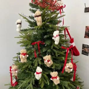 크리스마스 트리 곰 인형 오너먼트 장식 꾸미기 2종 산타 곰돌이 카페 리스 키링 유치원 어린이집 베어 템