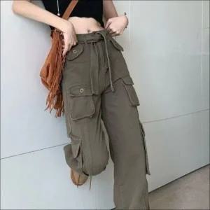 [하프클럽/]여성 워싱 포켓 와이드핏 카고바지 일자 면바지 2색