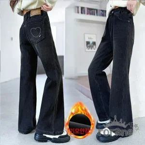 [보리보리/로라네]기모 초등학생 주니어 여아 청바지 블랙