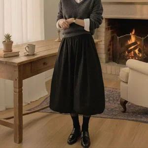 [하프클럽/]누빔 패딩 벌룬 롱 스커트 겨울 누비 밴딩 치마 방한