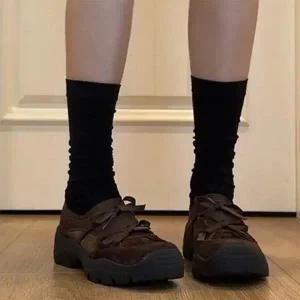 /옷자락 여자 발레코어 리본 슬립온 스니커즈