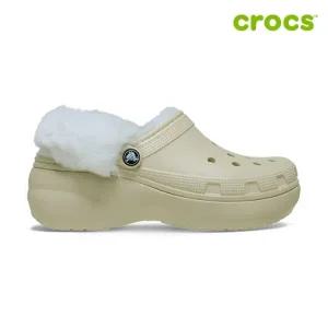 [크록스 정품] 클래식 플랫폼 라인드 퍼즈 스트랩 클로그 여성 털샌들 212854-2Y2
