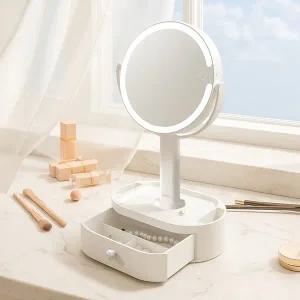 [루미트론]루나미러 탁상용 메이크업 서랍형 무선 조명 거울(일반/확대 양면) LM-M29