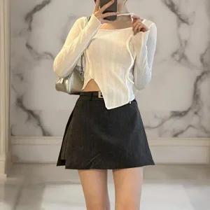 [옷자락]여성 A라인 사이드 슬릿 속바지 벨트 스판 미니 스커트