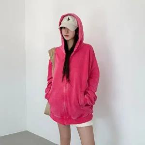 [옷자락]여자 스트릿패션 코튼 피그먼트 루즈핏 후드 집업