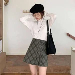 [옷자락]여성 키치무드 격자체크 바지내장 반주름 미니 스커트