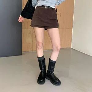 [옷자락]여성 클래식 ?노방 스판 벨티드 숏 치마 바지