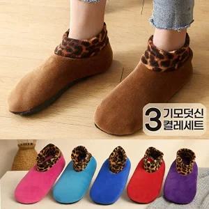 [모든GO]겨울 여성 호피덧신 수면양말 무압박 벨벳 기모 3켤레