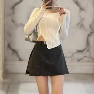 [옷자락]여성 A라인 사이드 슬릿 속바지 벨트 스판 미니 스커트