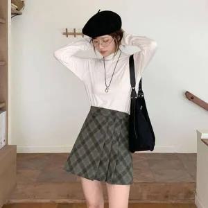 [옷자락]여성 키치무드 격자체크 바지내장 반주름 미니 스커트